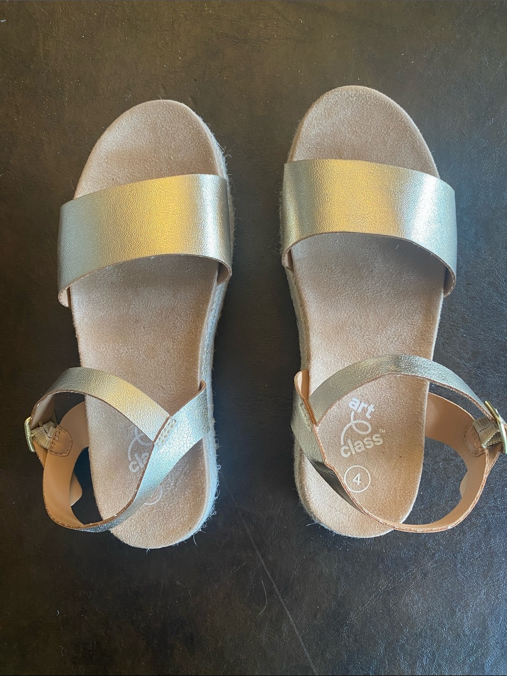 art class Girls Gold Metallic Strap Slide Sandals